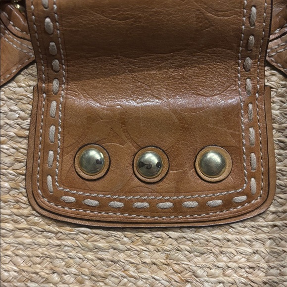 Coach Bleecker Floral Natural Straw And Leather Tote Bag, Rare - Picture 7 of 11